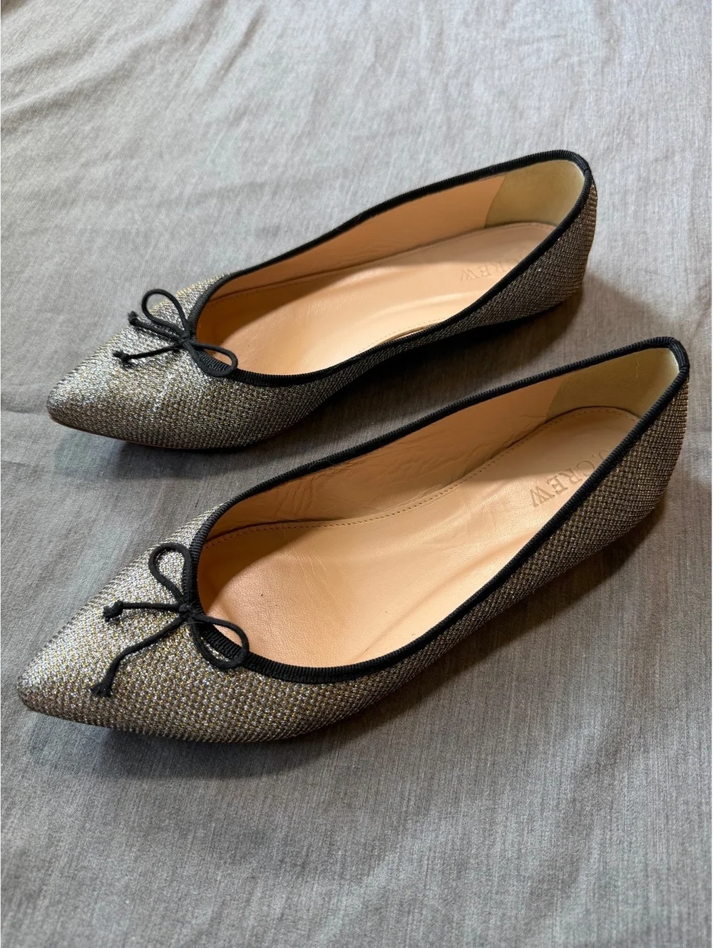 J.Crew Women's Size 8 Gemma Glitter Ballet Flats Silver & Gold Black Trim